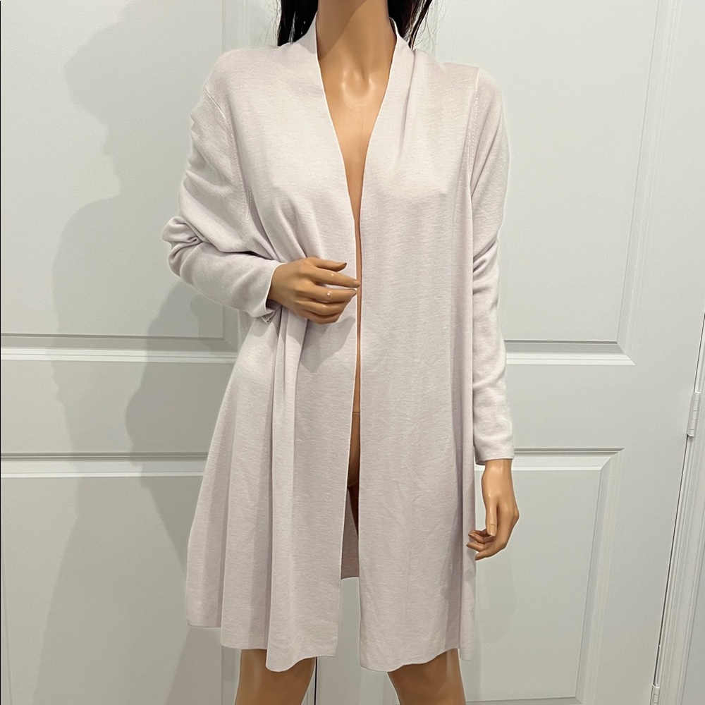 Eileen Fisher Soft Cream Long Super Fine Wool Cardigan Sweater